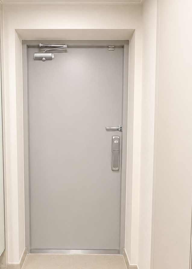 동탄아파트현관문수리 수리 전 방화문 닫힘 불량 틈새 발생 상태